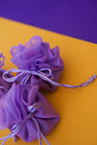 Πουγκί στρογγυλό ψαθάκι οργάντζα μινιατούρα σε λιλά χρώμα για γάμο