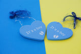 Καρδιά ξύλινη γαλάζια με κρεμαστρούλα για μπομπονιέρα
