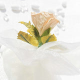 Μπομπονιέρα γάμου ιβουάρ ιριδίζον πουγκί με χάρτινη ανεμώνη