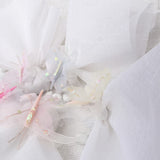 Μπομπονιέρα γάμου λευκή γάζα με φιόγκο οργαντίνας και πεταλούδες με παγιέτα