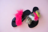 Σανδάλια με γούνα faux fur sandals mother and daughter
