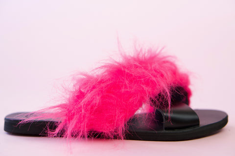 Σανδάλια με γούνα faux fur sandals mother and daughter