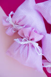 Πουγκί καρό βαμβακερό σε ροζ χρώμα