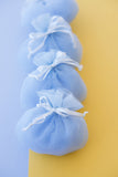 Πουγκί οργαντίνα με κορδέλα μίνι σε γαλάζιο χρώμα