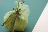 Μπομπονιέρα γάμου λαδί ιριδίζον πουγκί με πράσινα κλαδάκια