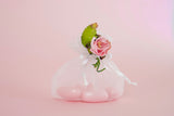Μπομπονιέρα γάμου λευκή οργαντίνα μίνι με ροζ παιώνια